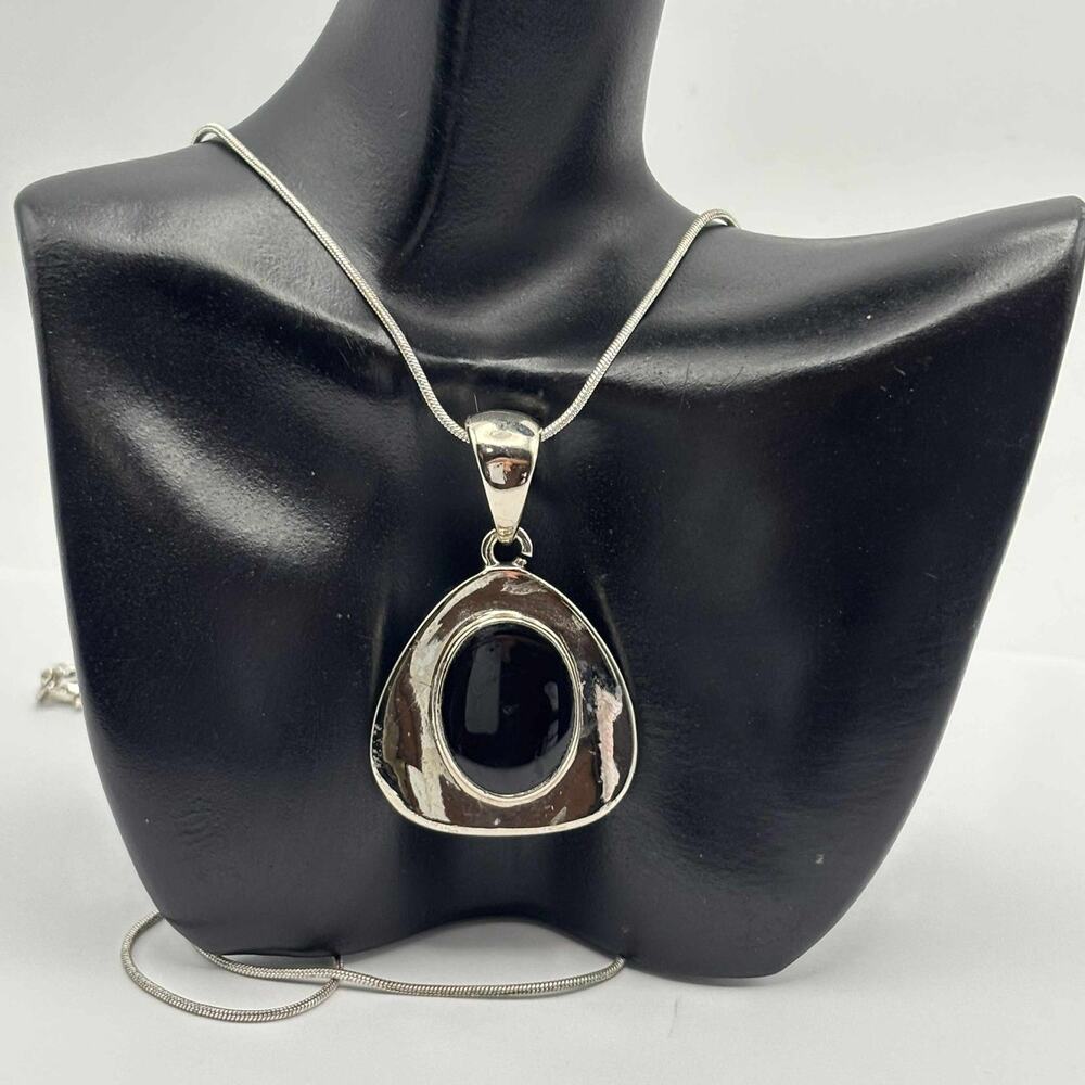 Silver & Black Stone Necklace